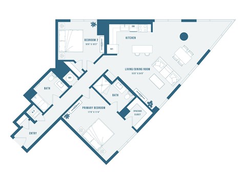 Floor plan for 2 beds, 2 baths, 1361 sqft
